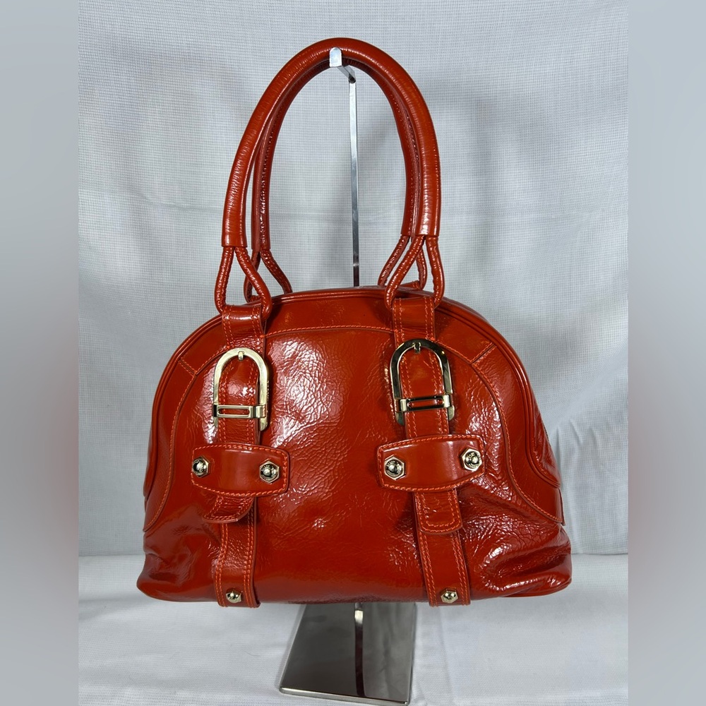 3153: Bally Orange Red Patent Leather Satchel Bag